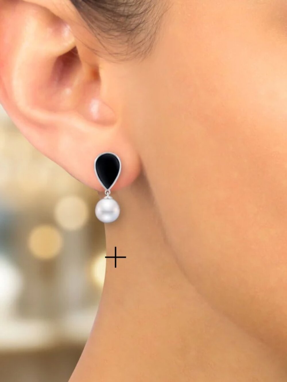 Elegant Black and White Teardrop Earrings